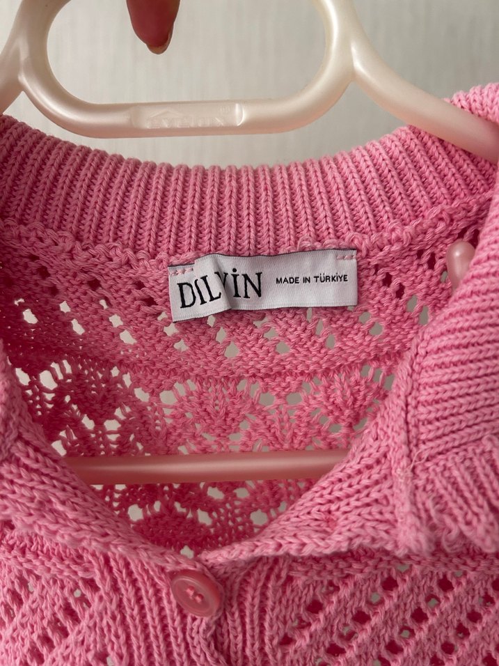 Pembe Örgü Kısa Kollu  Kazak-TRİKO - Görsel 2