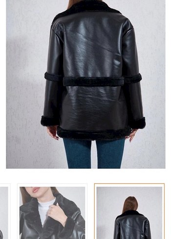 Siyah Kürklü Deri Kısa Kadın Ceket - Görsel 3