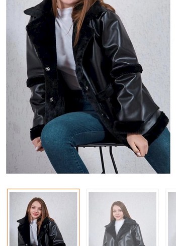 Siyah Kürklü Deri Kısa Kadın Ceket - Görsel 2