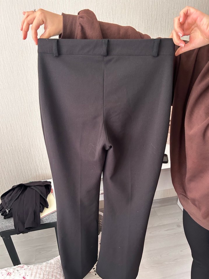 Düğmeli Kadın Kumaş Pantolon - Kahverengi - Görsel 3