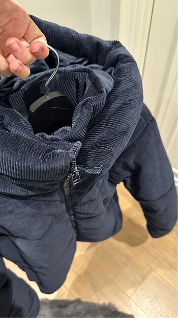 s Beden Lacivert Kadife Şişme Mont Unisex