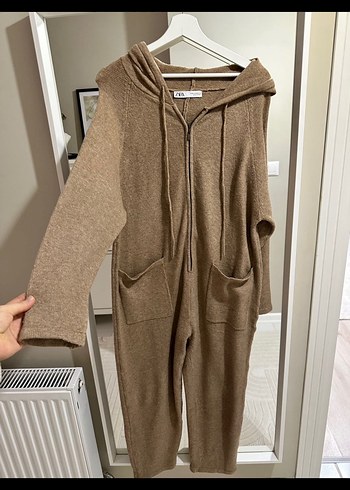 m Beden camel Renk Kapüşonlu Bej Kadın Uzun Tulum