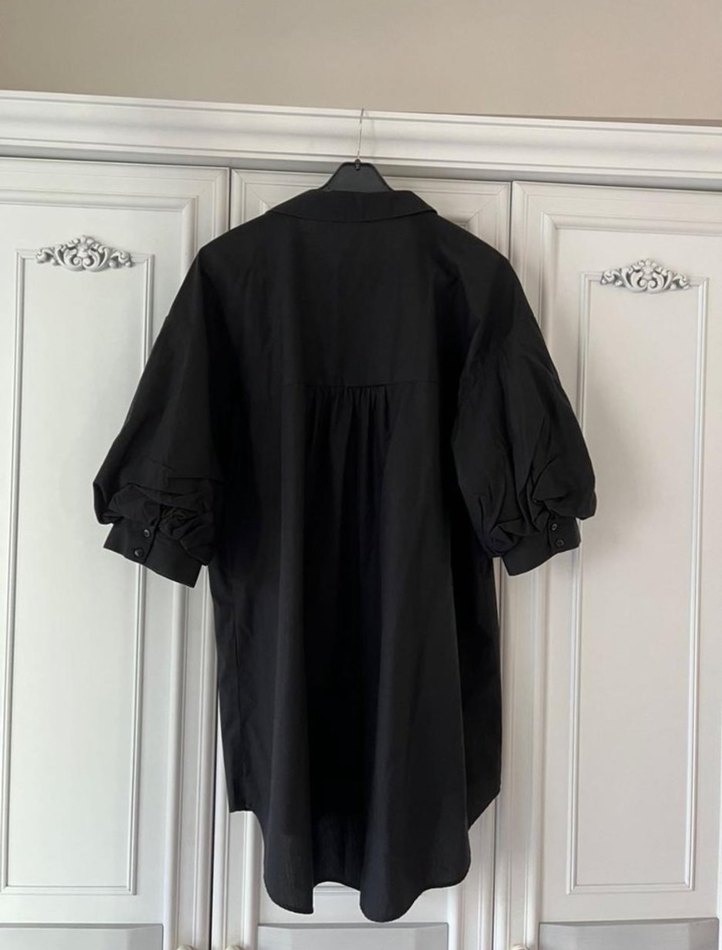 Siyah Keten Düğmeli Kadın Gömlek - Görsel 2