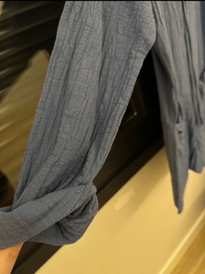 Gri Keten Kadın Tulum Uzun Kollu Midi - Görsel 2