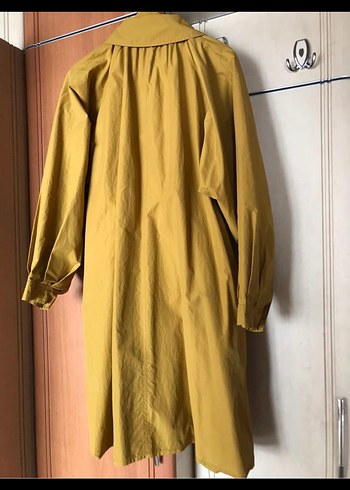 Sarı Süet Kemerli Midi Kadın Kaban - Görsel 3