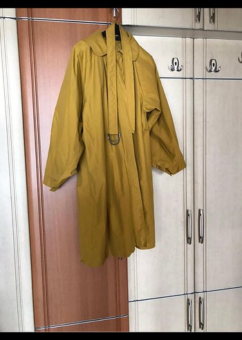 Sarı Süet Kemerli Midi Kadın Kaban - Görsel 2