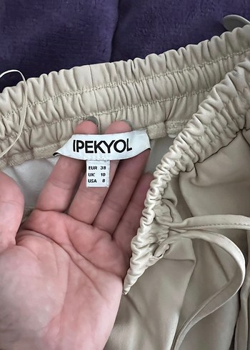 Bej Deri Salaş Midi Kadın Pantolon - Görsel 2