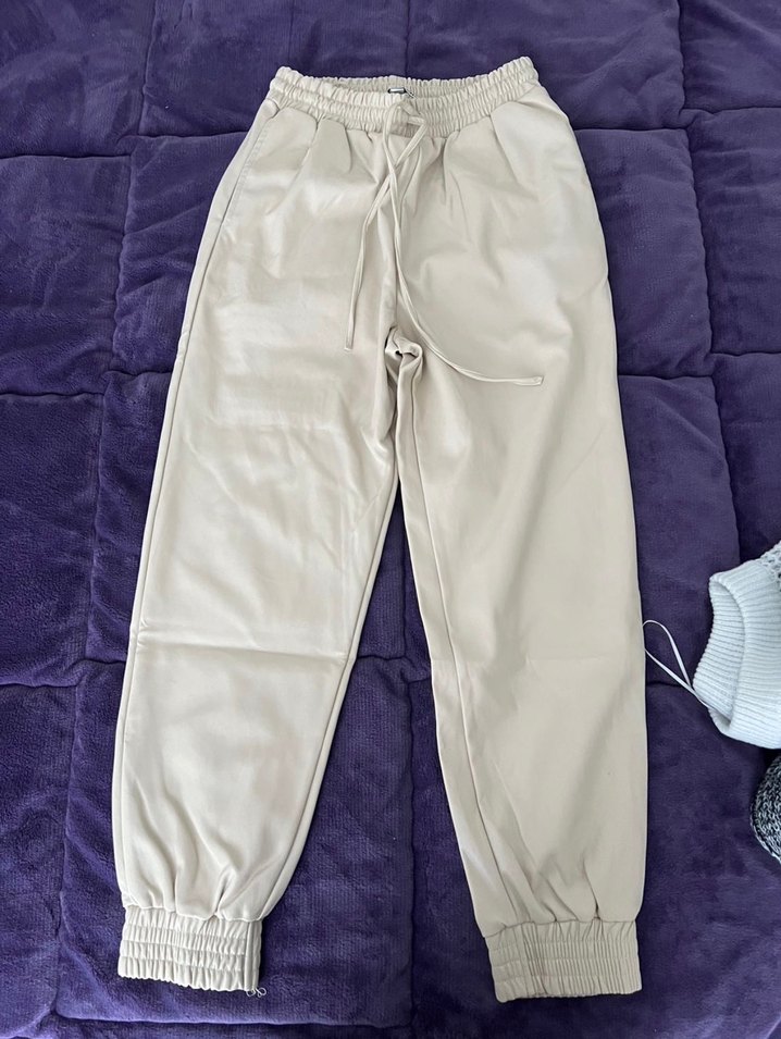 Bej Deri Salaş Midi Kadın Pantolon - Görsel 3