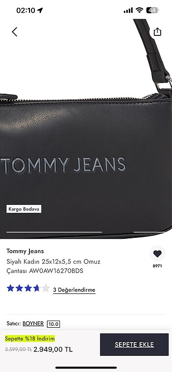 Beden siyah Renk ETİKETLİ TOMMY JEANS ÇANTA