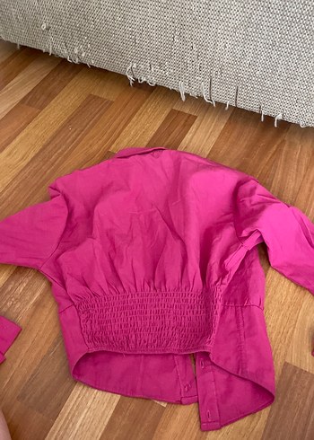 Pembe Düğmeli Uzun Kollu Kadın Gömlek - Görsel 2