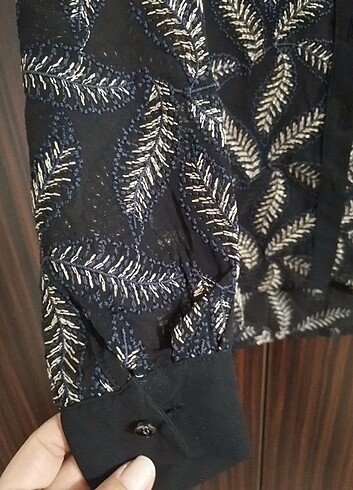 Tül detaylı simli tasarım gömlek S beden  - Görsel 6