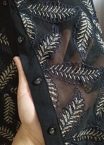 Tül detaylı simli tasarım gömlek S beden  - Görsel 8