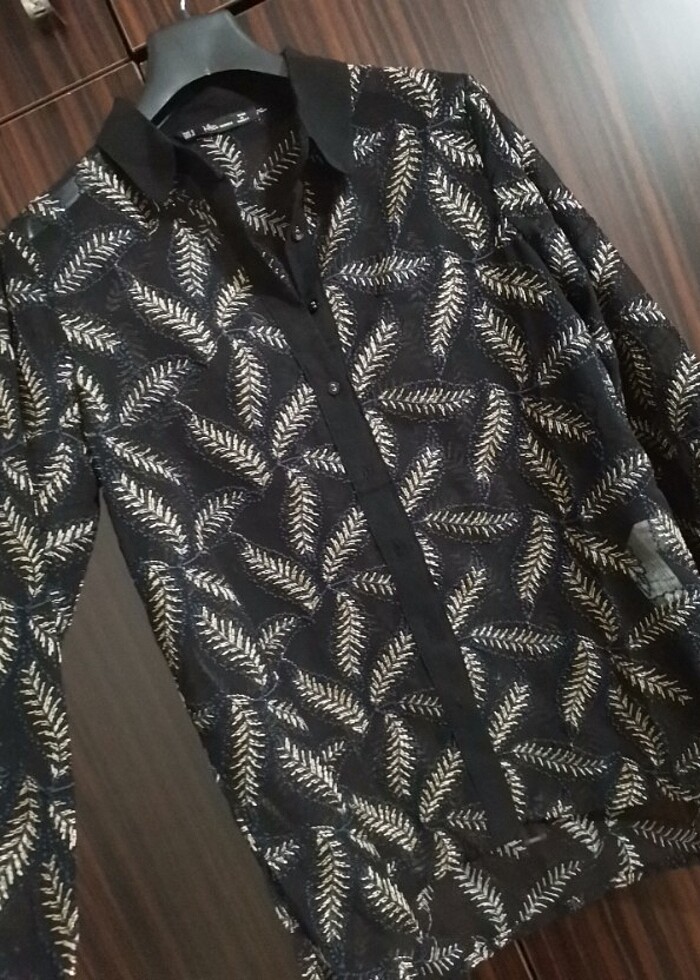 Tül detaylı simli tasarım gömlek S beden  - Görsel 5