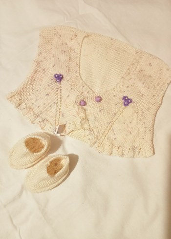 Kız Çocuk Bohem Örgü Beyaz Hırka - Görsel 2