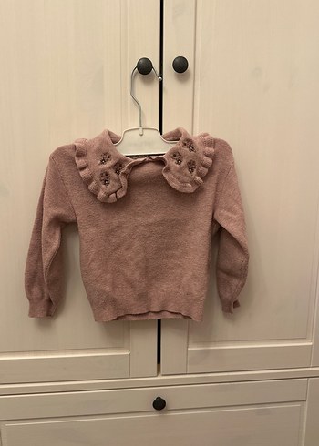Zara Nakışlı Yakalı Kız Çocuk Triko Kazak