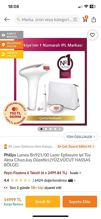 Philips Lumea Brı921/00 Lazer epilasyon