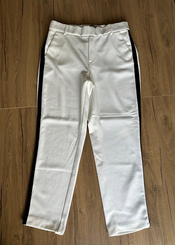 Zara Şeritli Beyaz Straight Pantolon - Görsel 2