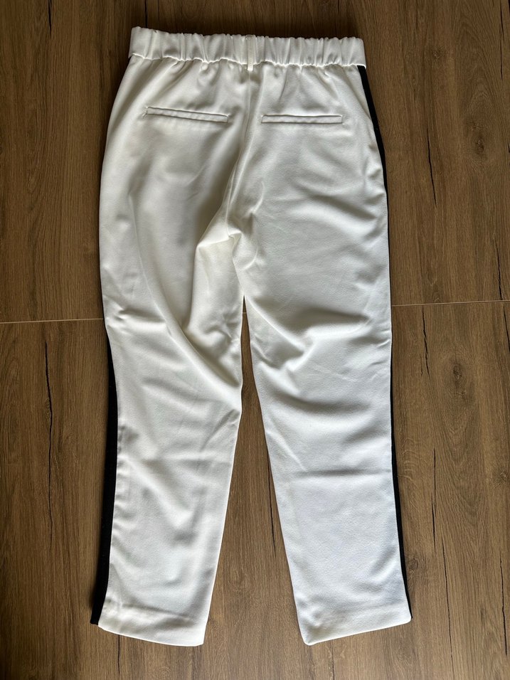 Zara Şeritli Beyaz Straight Pantolon - Görsel 3