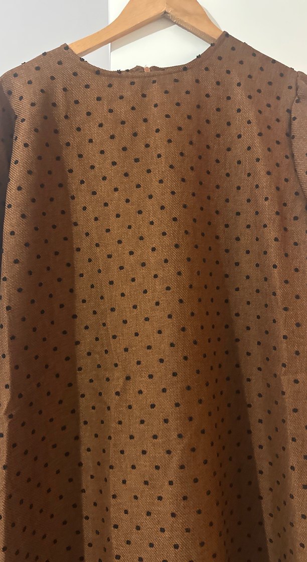 Kahverengi Puantiyeli Uzun Kadın Elbise - Görsel 2