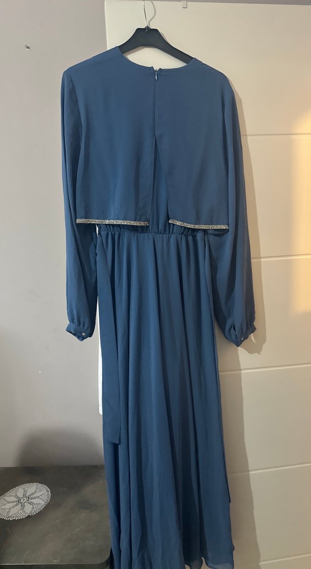 Mavi Uzun Kollu Salaş Uzun Elbise - Görsel 3