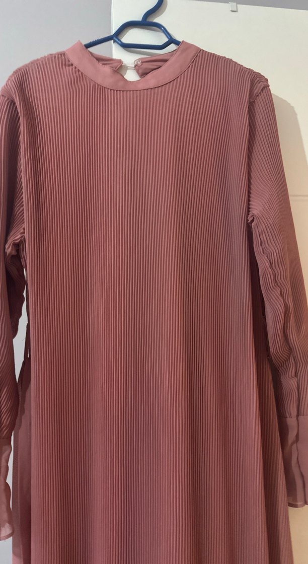 Bej Pilili Uzun Kollu Kadın Elbise - Görsel 2