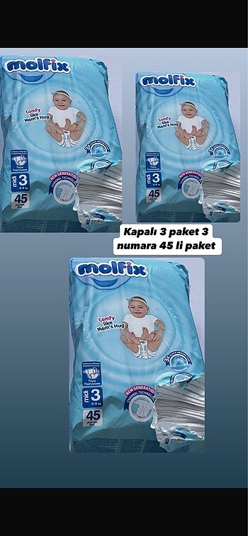 3 kapalı paket 3 numara toplam 135 adet