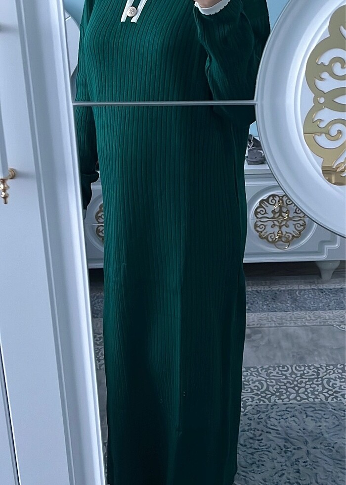 Triko elbise zümrüt yeşili - Görsel 2