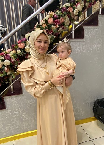 42 Beden camel Renk Camel Renkli Uzun Kollu Drapeli Uzun Elbise