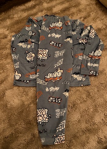 Gri Baskılı Uzun Kollu Rahat Pijama Takımı - Görsel 8