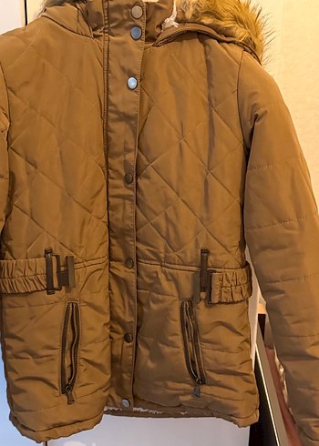 Kadın Bej Süet Kürklü Midi Kışlık mont - Görsel 9