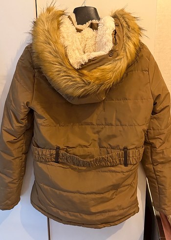 Kadın Bej Süet Kürklü Midi Kışlık mont - Görsel 5