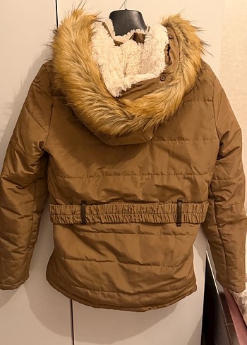 Kadın Bej Süet Kürklü Midi Kışlık mont - Görsel 6