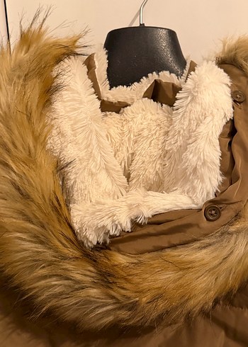 Kadın Bej Süet Kürklü Midi Kışlık mont - Görsel 8