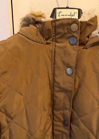 Kadın Bej Süet Kürklü Midi Kışlık mont - Görsel 3