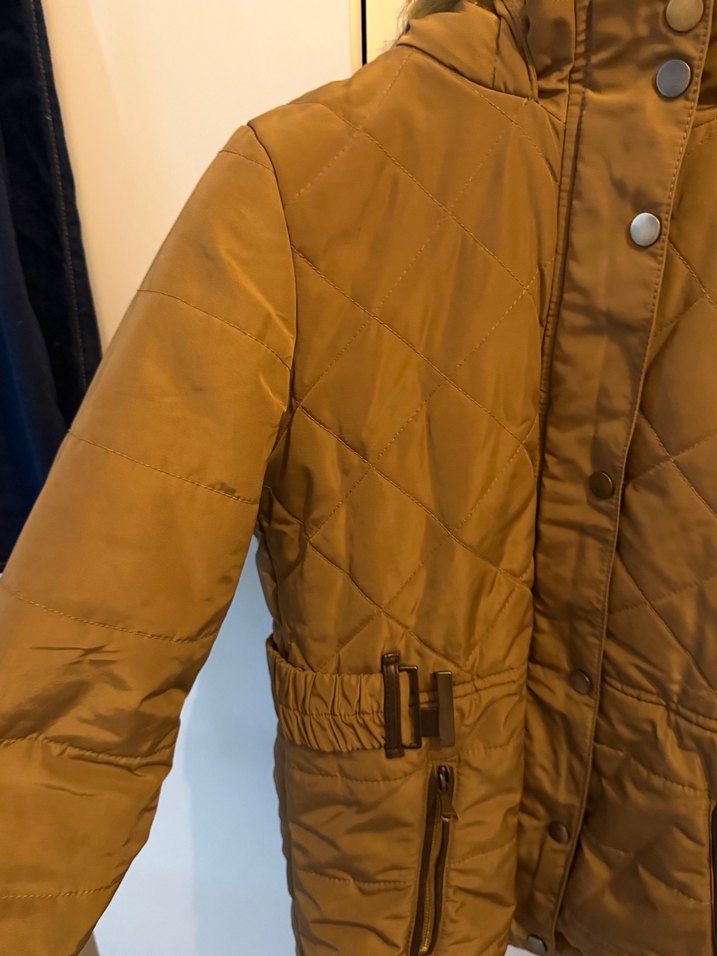 Kadın Bej Süet Kürklü Midi Kışlık mont - Görsel 4