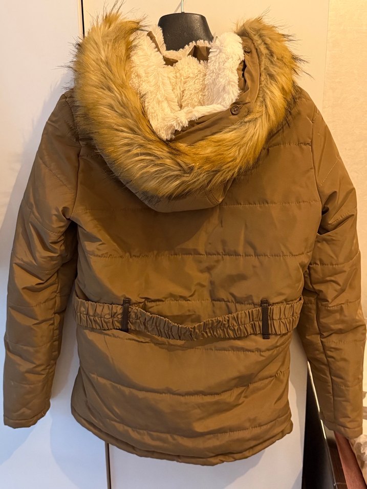 Kadın Bej Süet Kürklü Midi Kışlık mont - Görsel 5