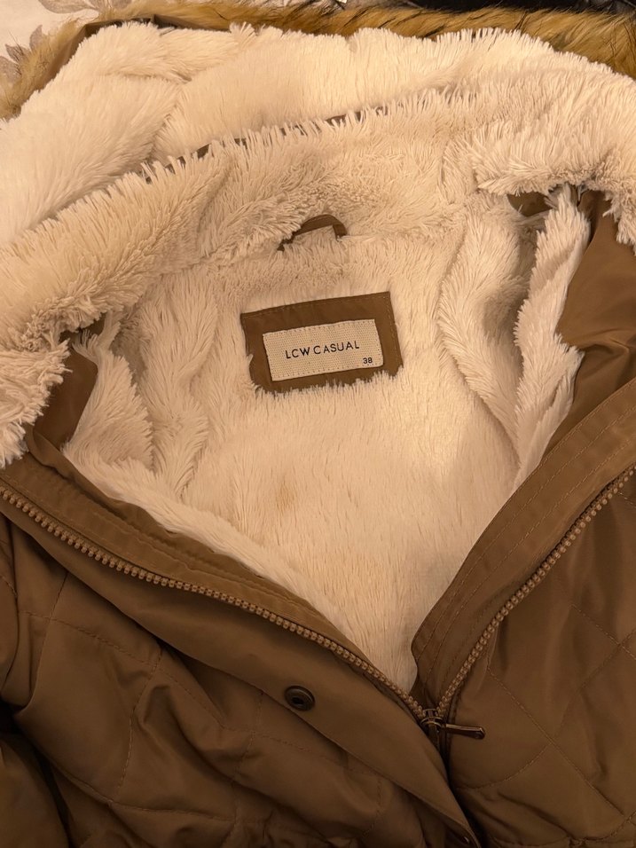 Kadın Bej Süet Kürklü Midi Kışlık mont - Görsel 2