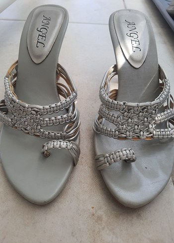 Gri Dolgu Topuklu Kadın Abiye Ayakkabı terlik kösele tabanlı - Görsel 2