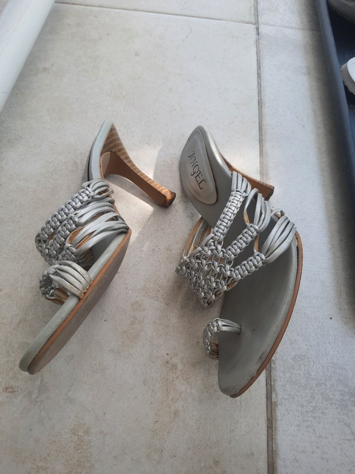 Gri Dolgu Topuklu Kadın Abiye Ayakkabı terlik kösele tabanlı - Görsel 3