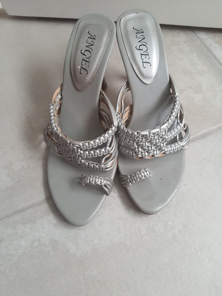 Gri Dolgu Topuklu Kadın Abiye Ayakkabı terlik kösele tabanlı - Görsel 5