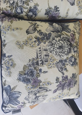 Mavi Pastel Çiçek Desenli Kırlent 2 adet - Görsel 3