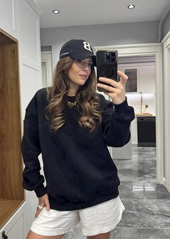 Siyah Oversize Kadın Sweatshirt