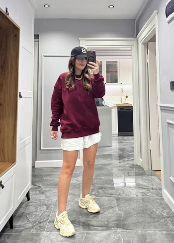 diğer Beden bordo Renk Bordo Oversize Kadın Sweatshirt