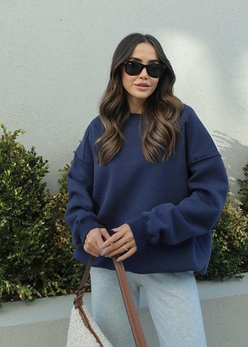 Lacivert Oversize Kadın Sweatshirt