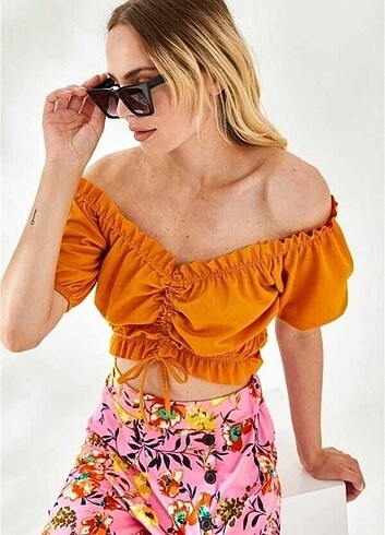 s Beden turuncu Renk Madonna bluz CROP 