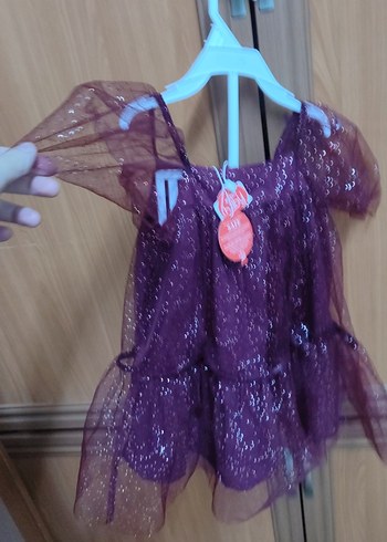 Kız Çocuk Mor Parlak Tül Elbise - Görsel 3