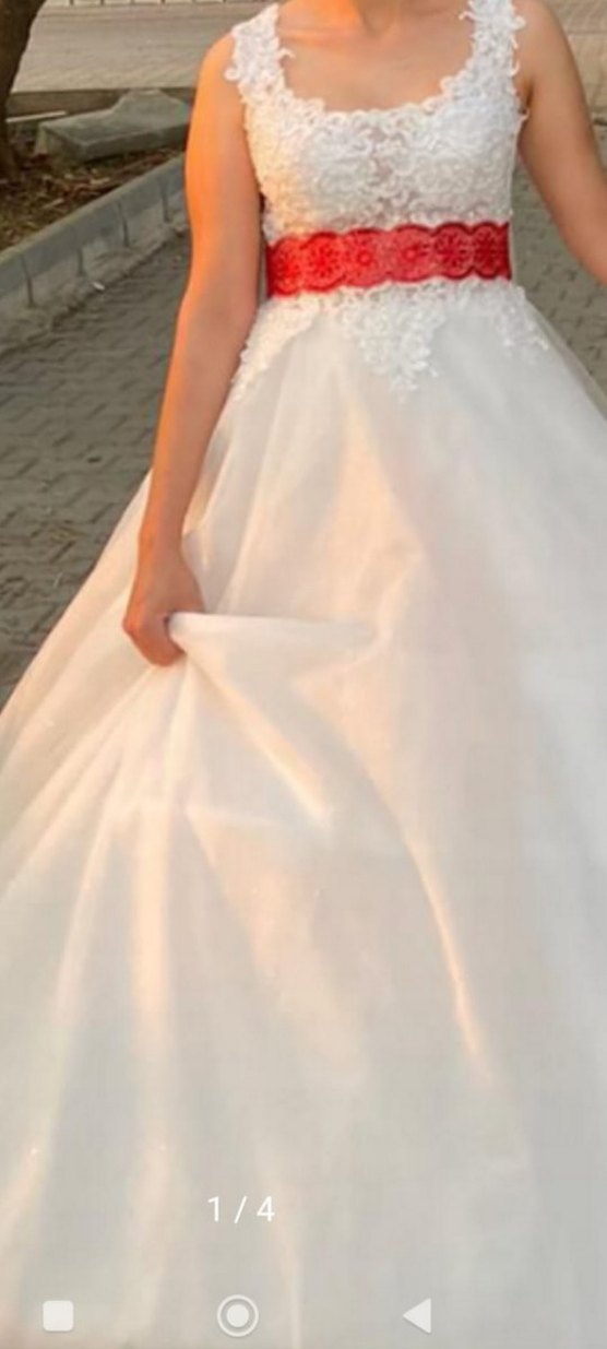 Beyaz Uzun A Kesim V Yaka Gelinlik - Görsel 2