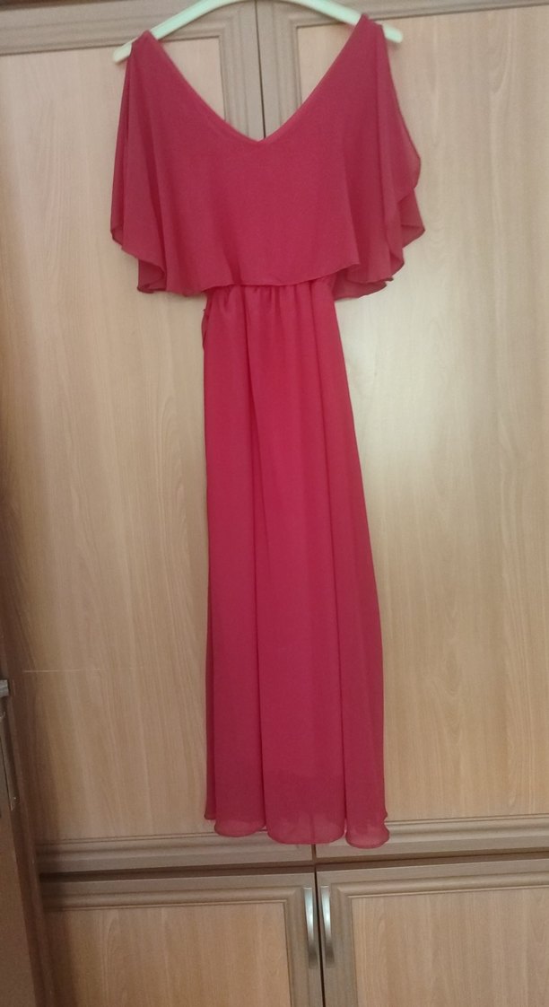 Pembe V Yaka Uzun Salaş Elbise - Görsel 2