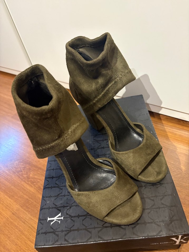 Haki Süet Platform Topuklu Kadın Ayakkabı - Görsel 2