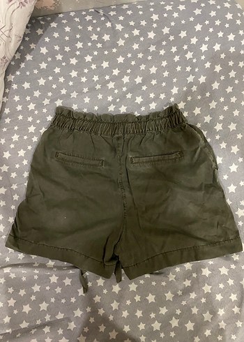 H&M Kemerli Yeşil Keten Mini Şort